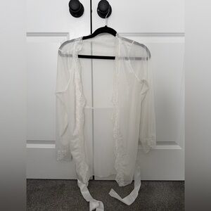 Sheer Lace-Trim Robe - White